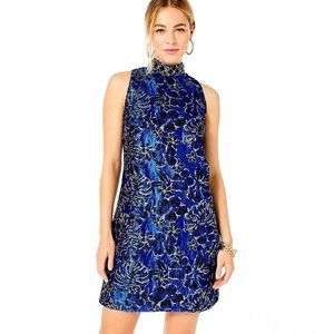 Lilly Pulitzer Brandi Shift Dress in Blue Grotto/Twilight Floral Brocade NWT - 8